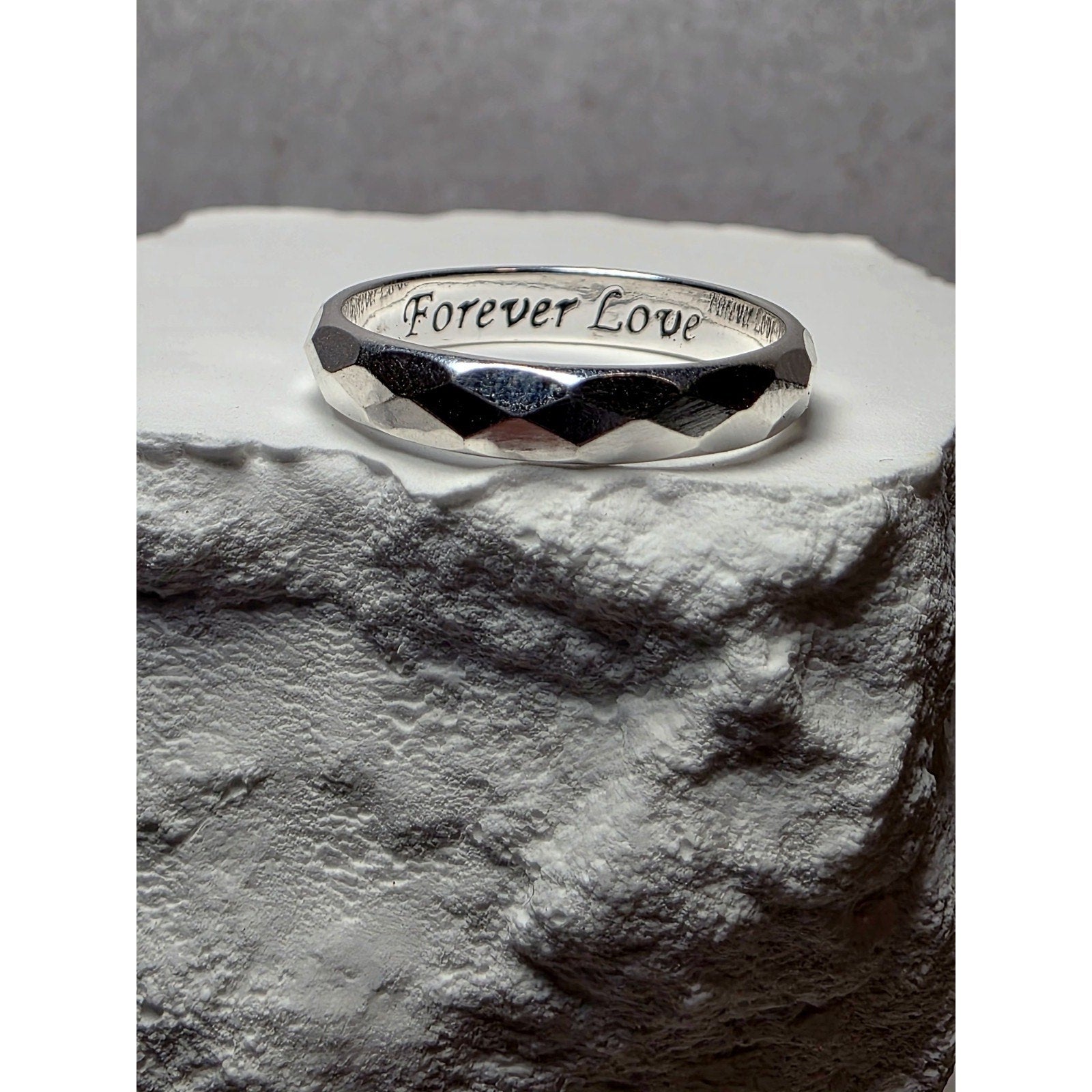 S7 Diamond Cut Solid 925 Sterling Silver Ring Engraved Forever Love