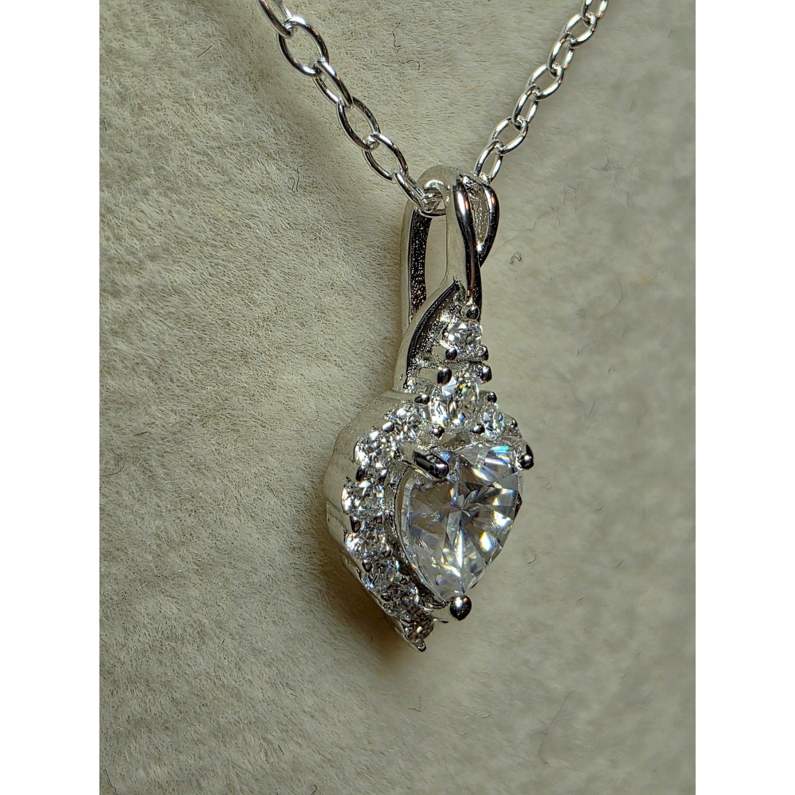 0.69ctw Moissanite Heart Halo Pendant w/16" Cable Necklace 925 Sterling Silver