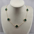 14.2mm Malachite 5-Motif Clover Necklace Gold Plated 925 Silver