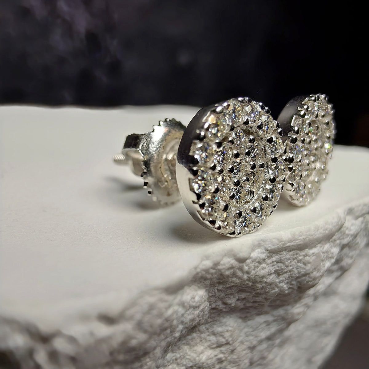 0.46ct Moissanite 8mm Cluster Stud Earrings 925 Sterling Silver w/Screw Backs