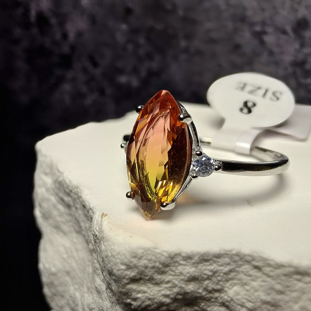 925 Sterling Silver Marquise-Cut Watermelon Tourmaline Three-Stone Ring (Size 8)