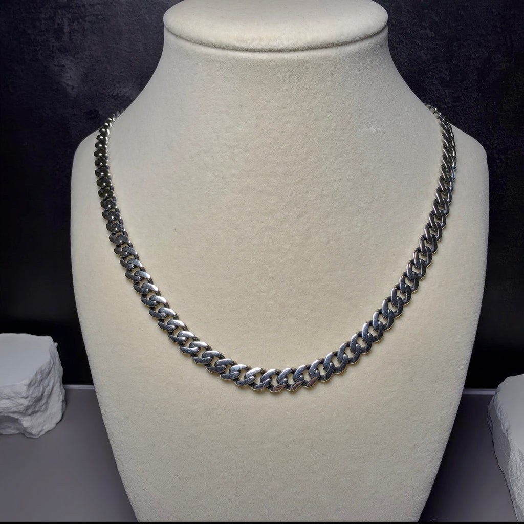 Solid 925 Sterling Silver 22" Monaco Cuban Chain – Rhodium Plated, 7.35mm, 46.1g