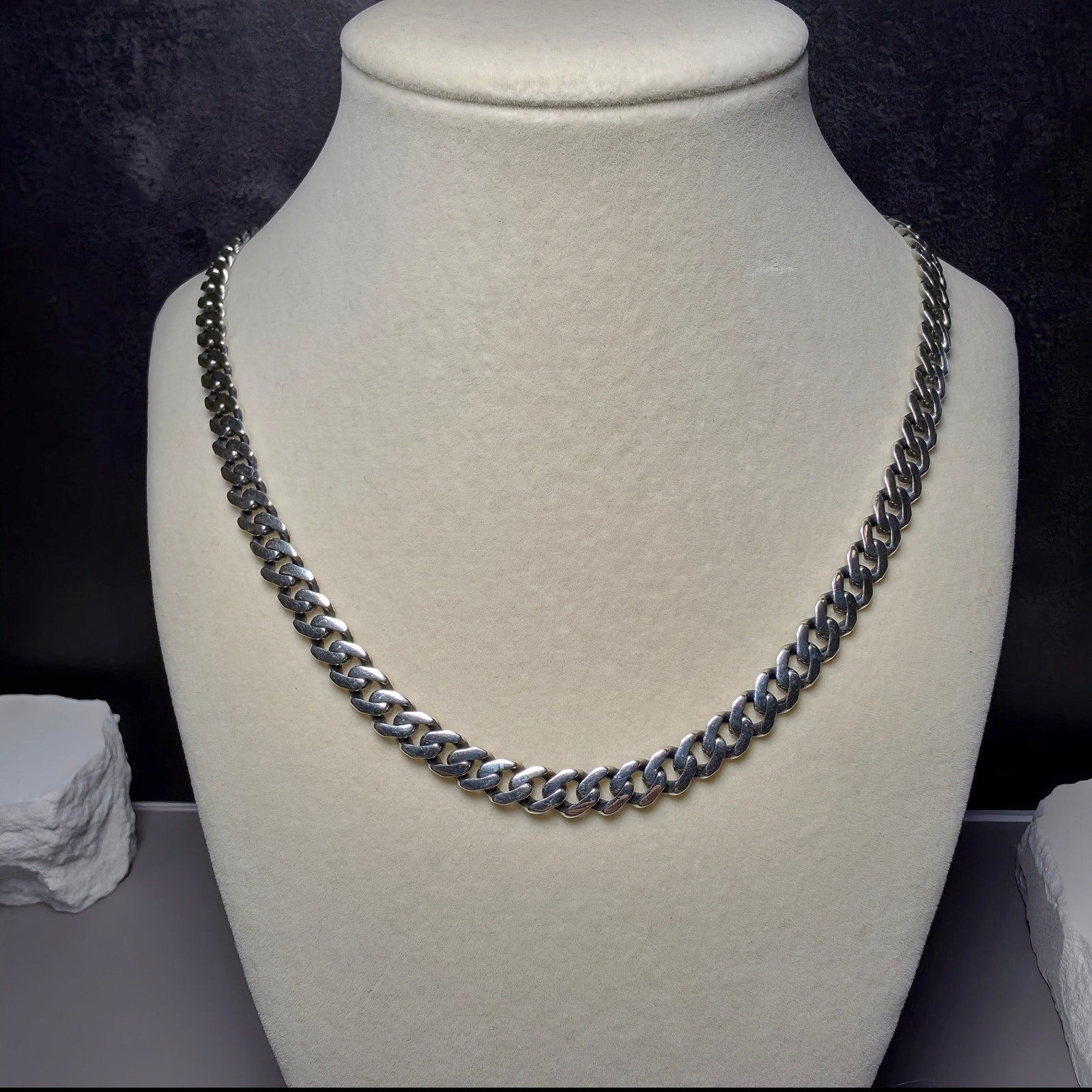 Solid 925 Sterling Silver 22" Monaco Cuban Chain – Rhodium Plated, 7.35mm, 46.1g