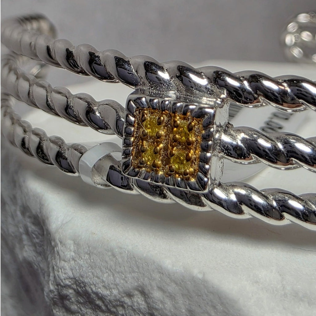0.25ctw Multicolor Natural Diamond Adjustable Bangle in Solid 925 Silver (22g)