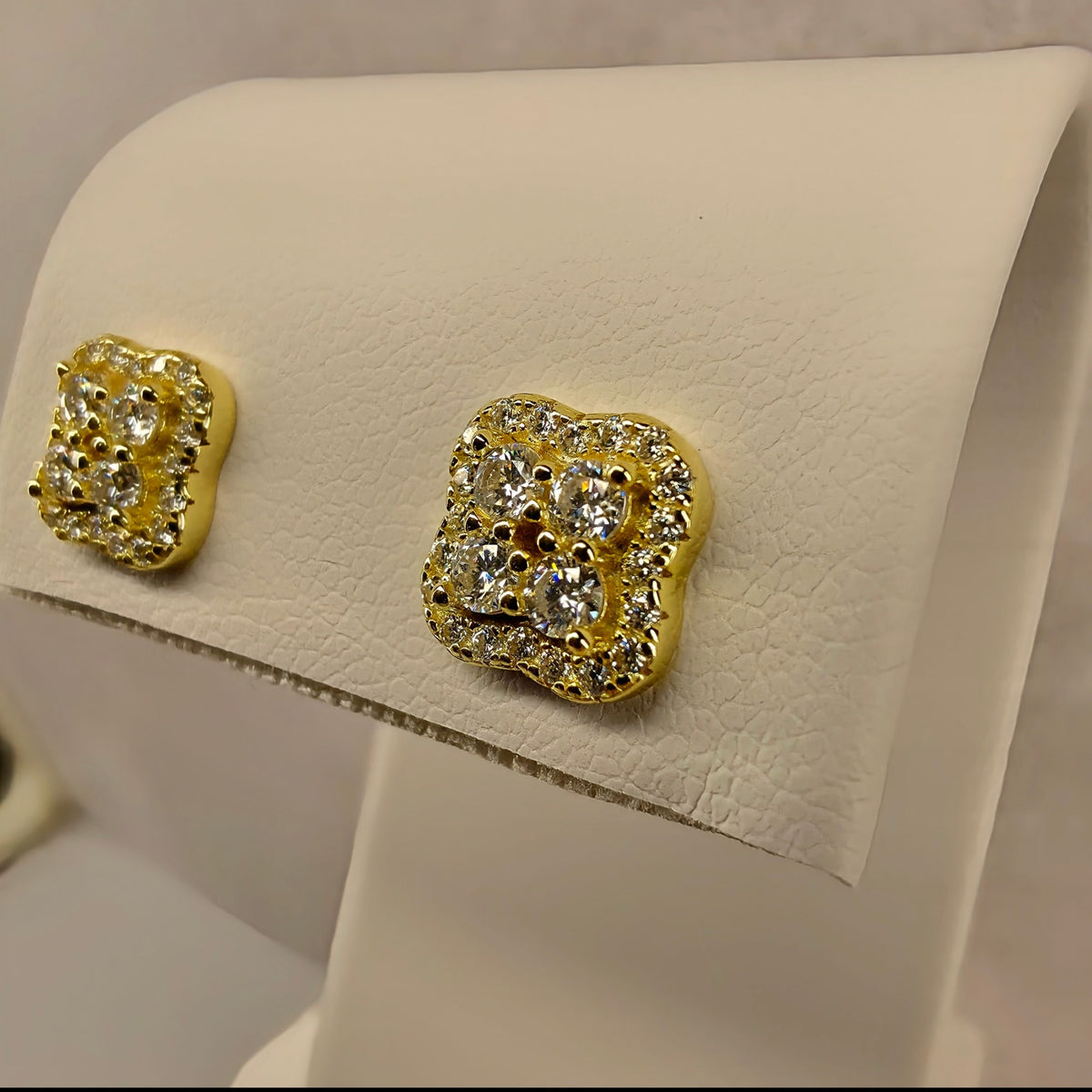 0.58ct Moissanite Clover Stud Earrings 8mm Gold Over 925 Silver