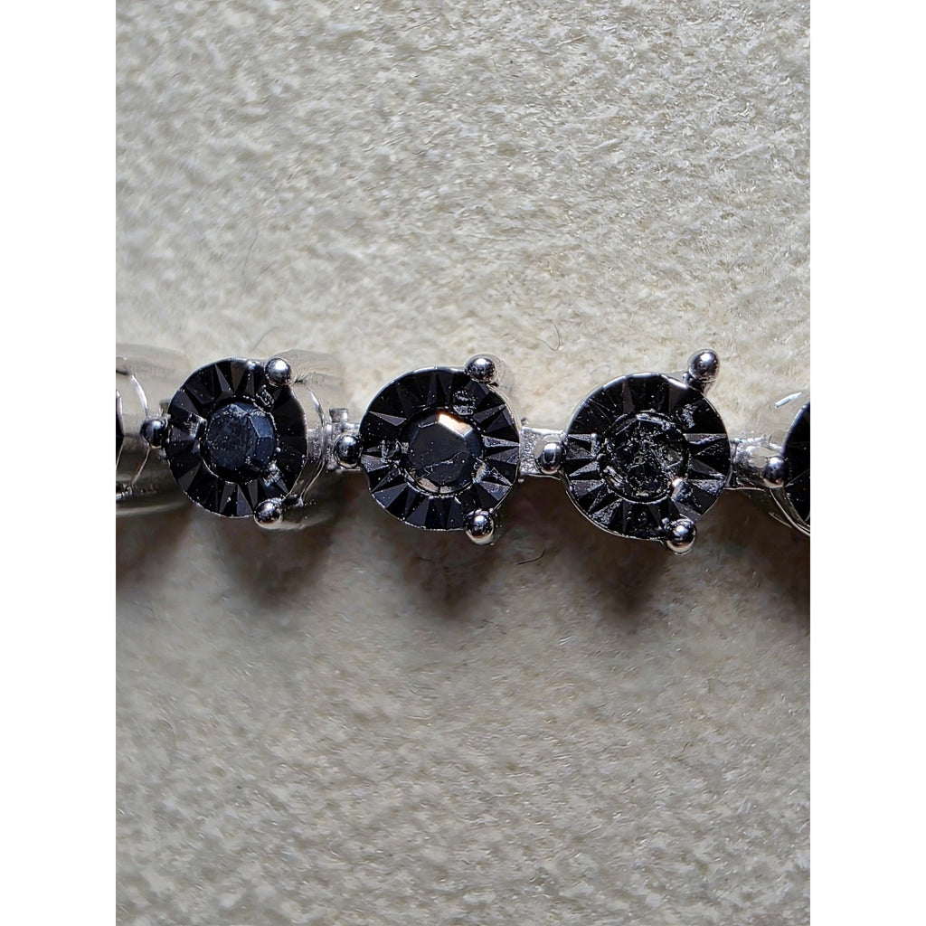 7" 3.7mm 1.0ctw Natural Black Diamond Tennis Bracelet 925 Sterling Silver