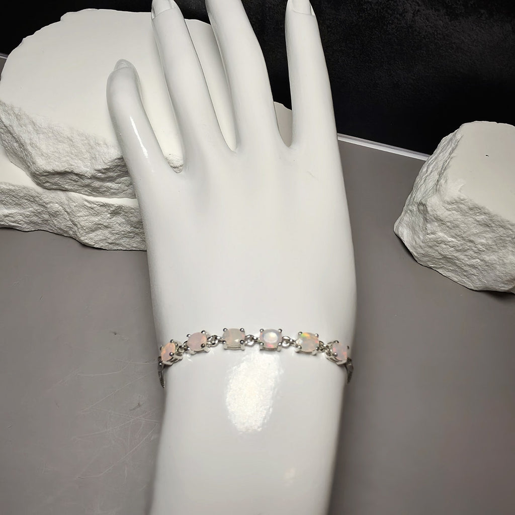 1.32 CTW Natural Ethiopian Opal Adjustable Bracelet in 925 Sterling Silver