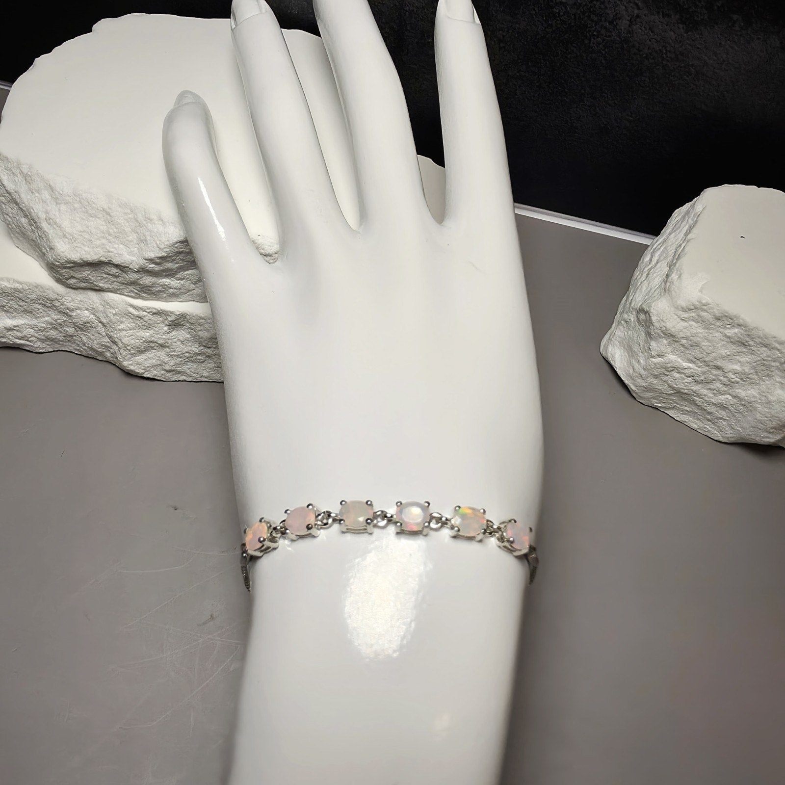 1.32 CTW Natural Ethiopian Opal Adjustable Bracelet in 925 Sterling Silver