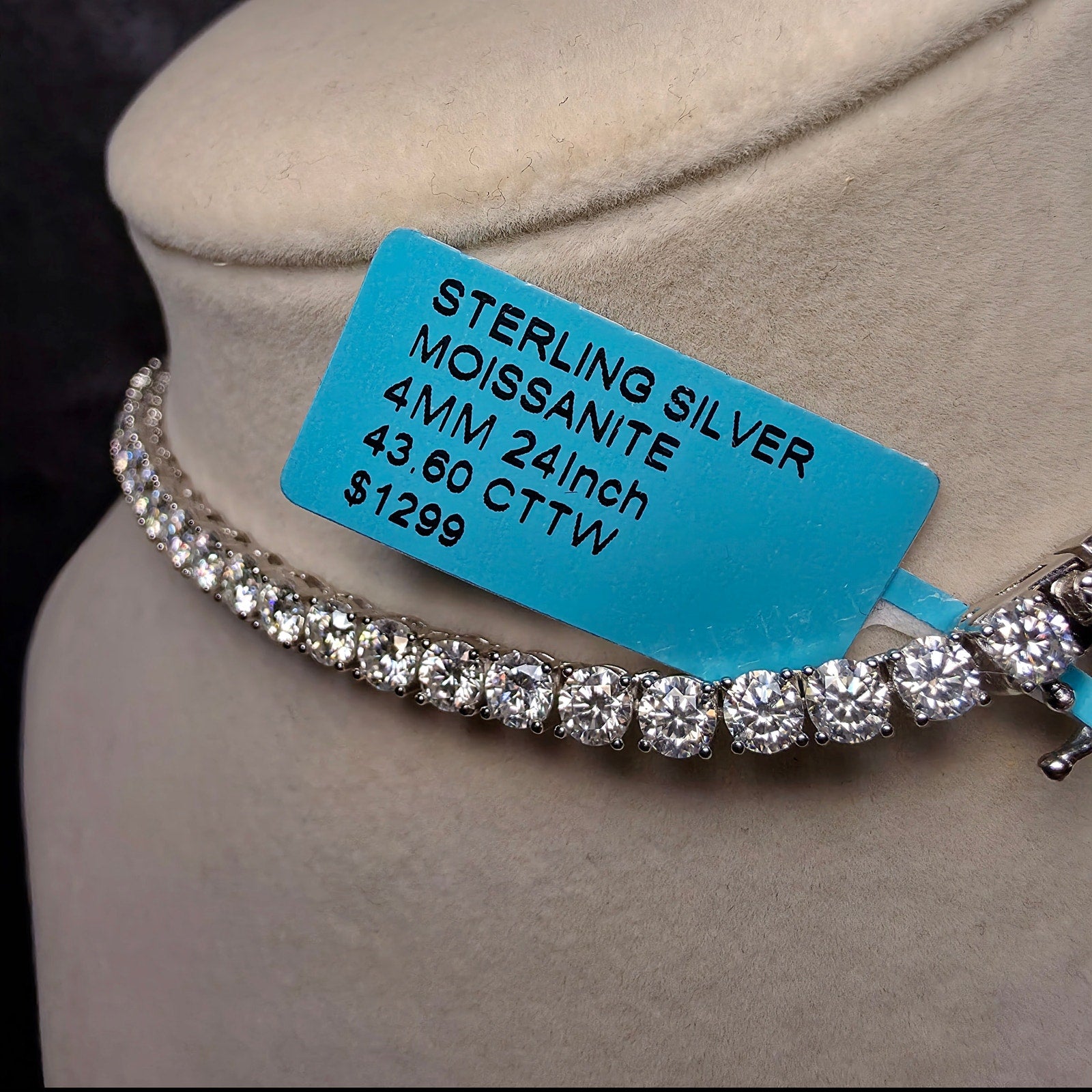 43.60CTW Moissanite Tennis Necklace in Solid 925 Sterling Silver (4mm, 24", 33.48g)