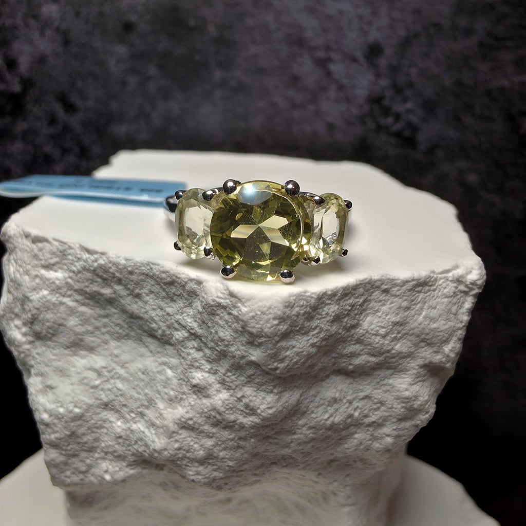 Natural Lemon Quartz 3-Stone Ring in 925 Sterling Silver – Size 8