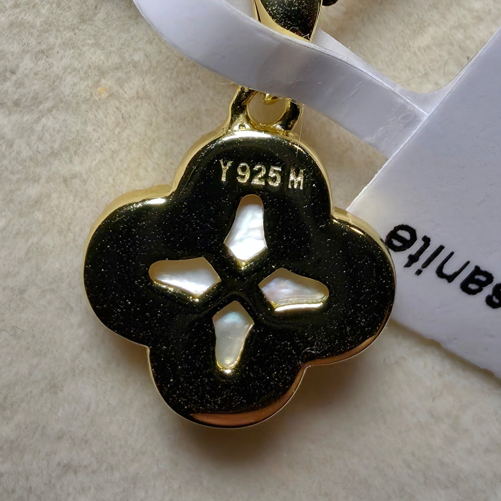 0.24CT Moissanite Mother of Pearl Clover Pendant 20" Two-Tone Twisted Rock Necklace