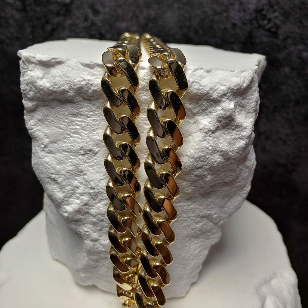 10K Solid Yellow Gold 6.1mm Monaco Cuban Chain (22") w/Iced-Out Coffin Lock