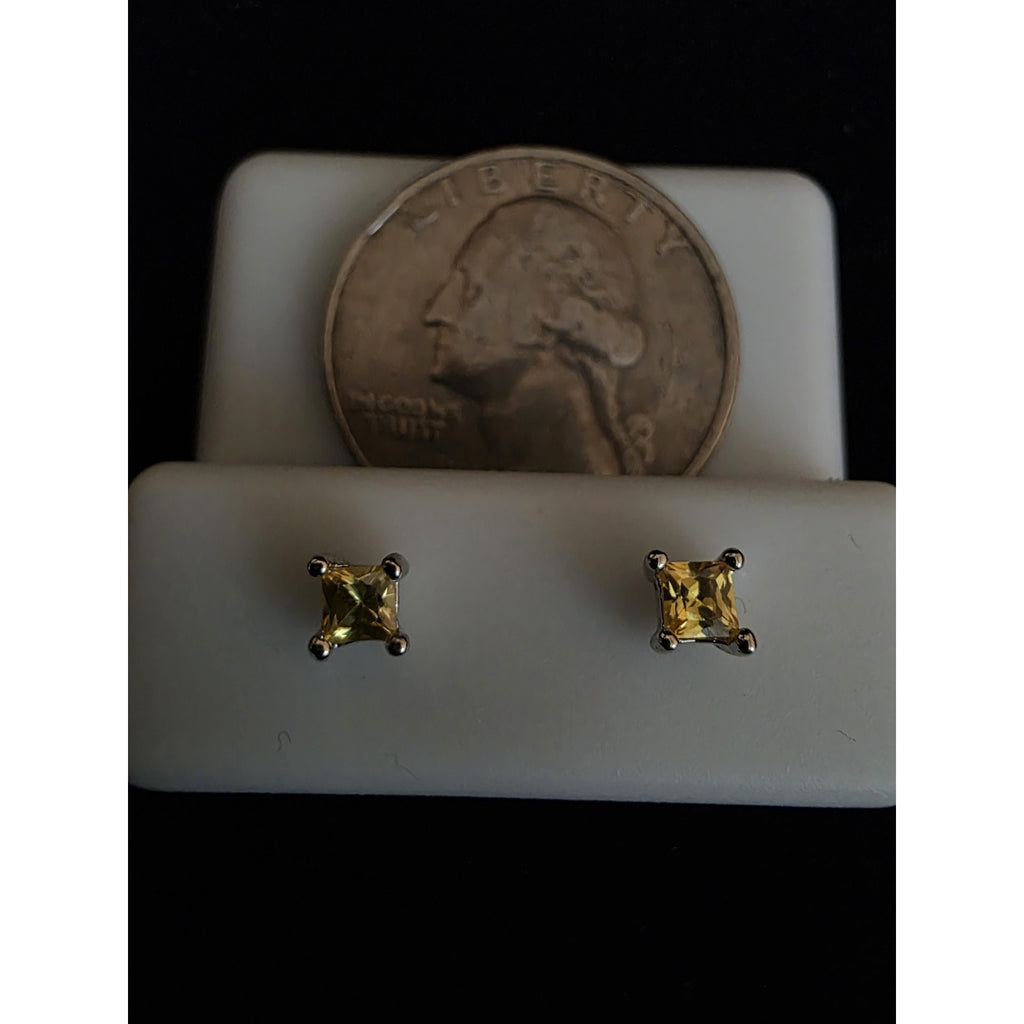 4.3mm Square Yellow Prong-Set Stud Earrings w/ Butterfly Back Closure