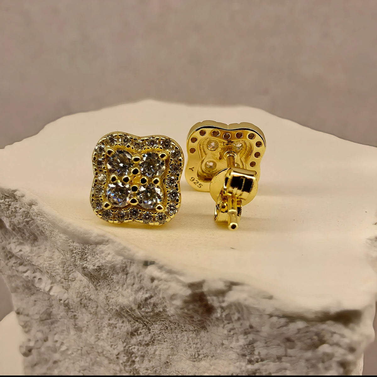 0.58ct Moissanite Clover Stud Earrings 8mm Gold Over 925 Silver