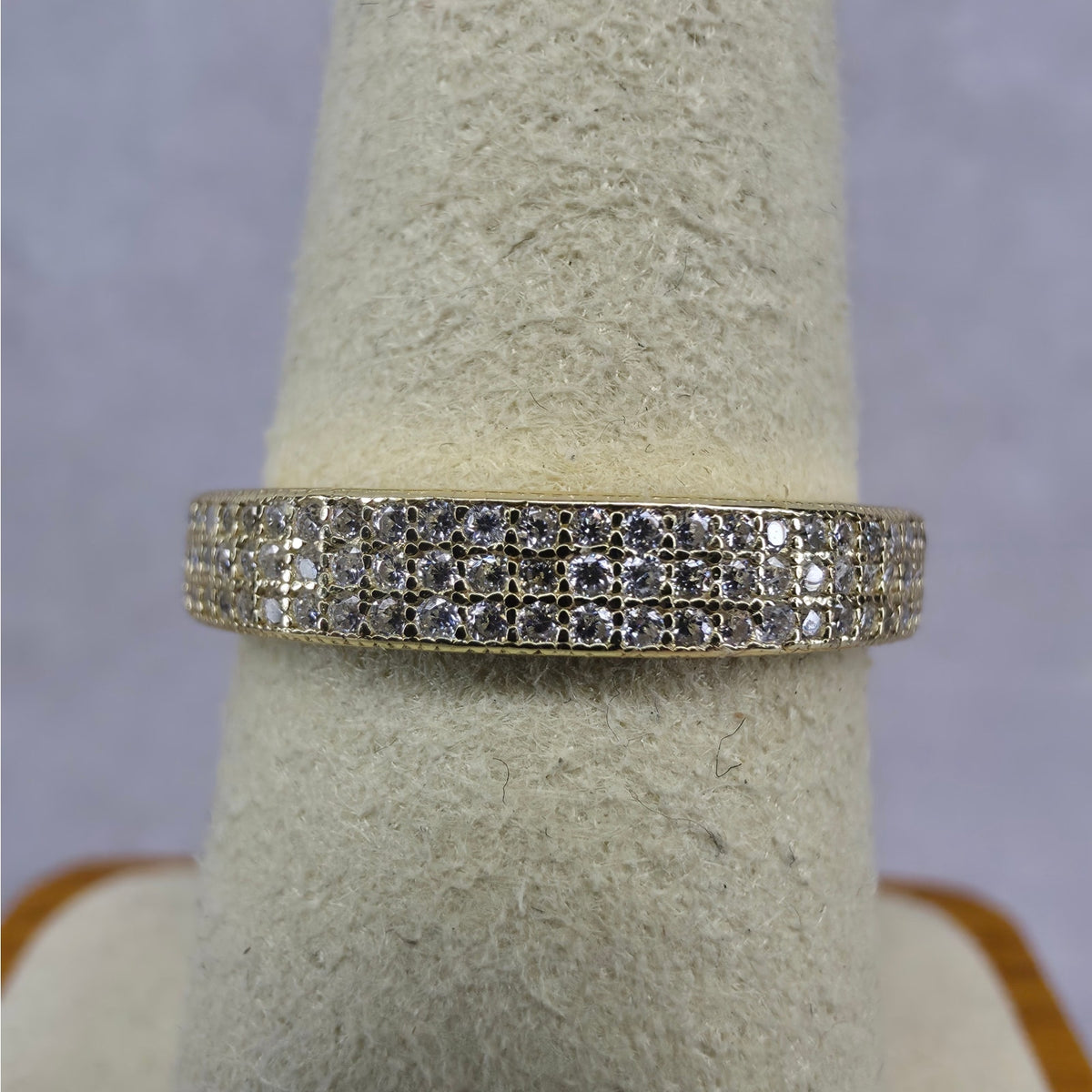 Size 8 0.88ctw Moissanite Triple-Row Full Eternity Ring Gold Plated Silver