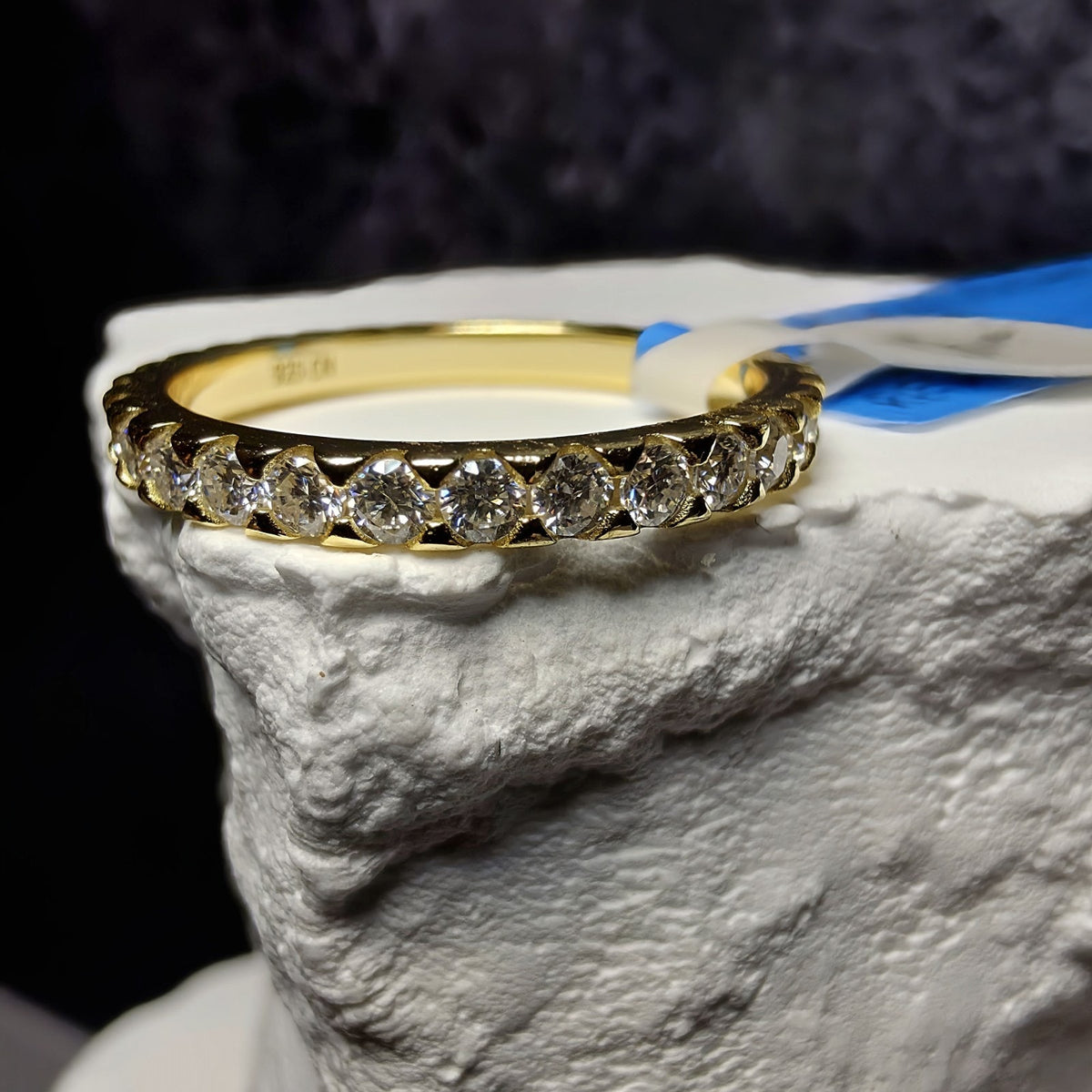 Size 8 0.90 CTW D/VVS Round Moissanite Full Eternity Band in Gold Over Silver