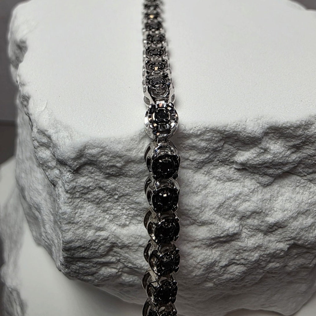 1.0ctw Natural Black Diamond Tennis Bracelet 925 Sterling Silver 7"