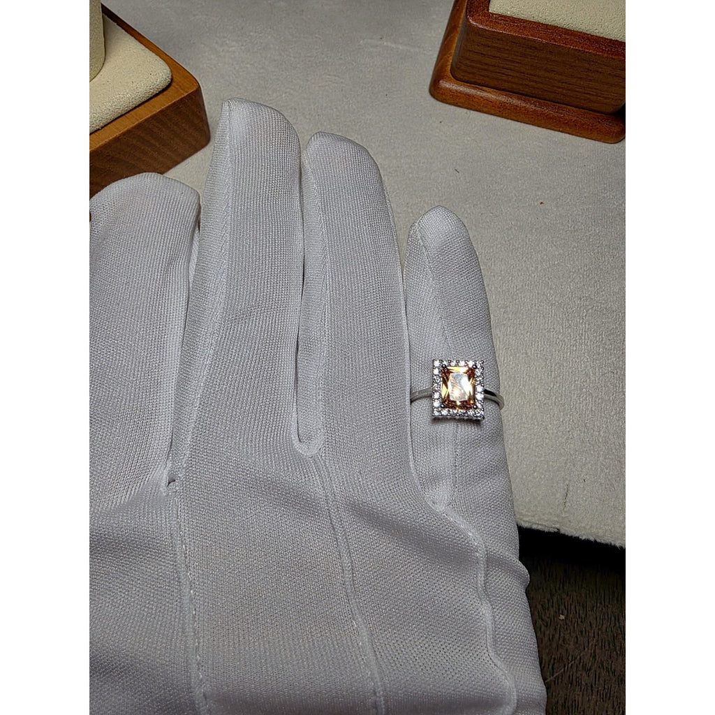S7 Citrine Gemstone w/Moissanite Halo Ring 925 Sterling Silver