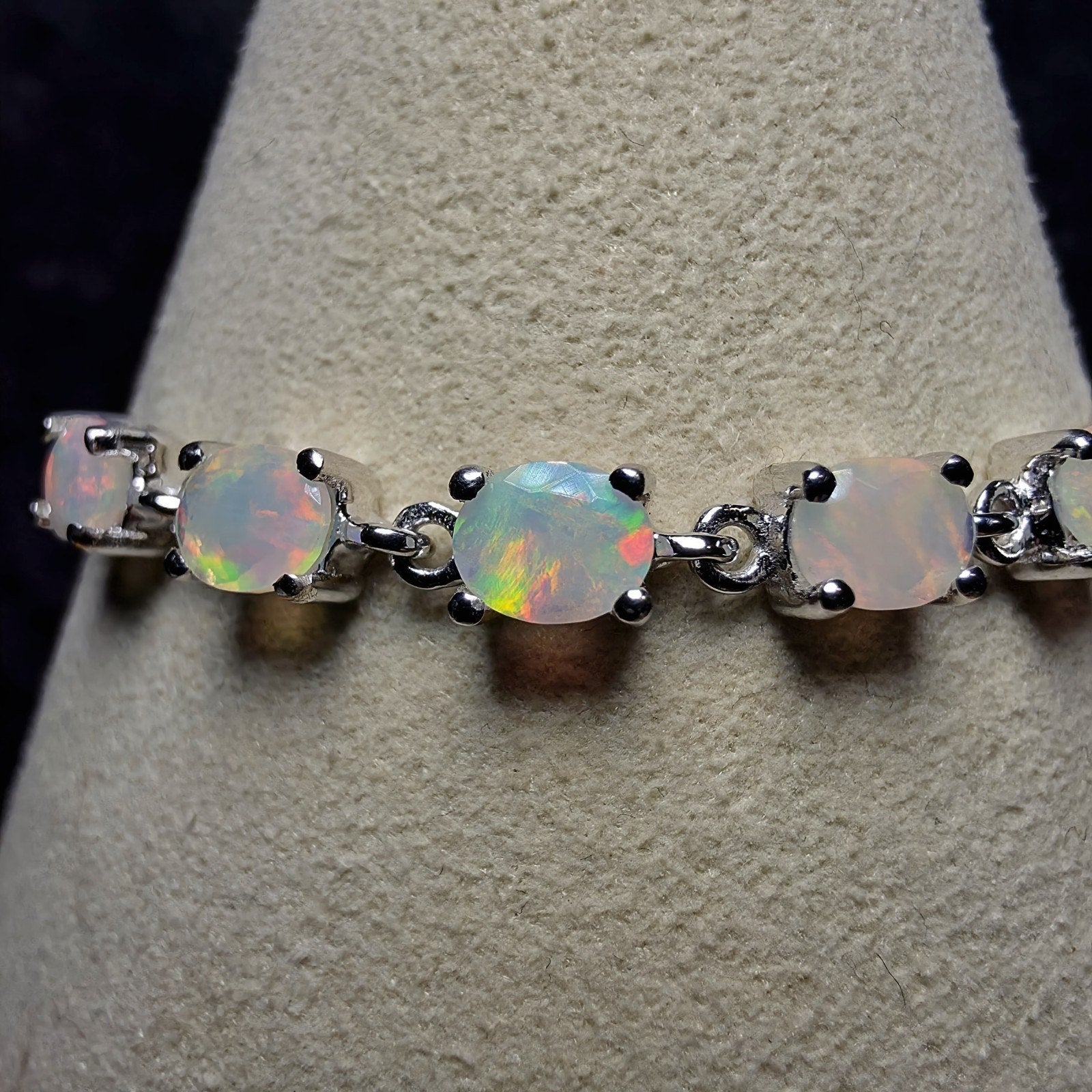 1.32 CTW Natural Ethiopian Opal Adjustable Bracelet in 925 Sterling Silver