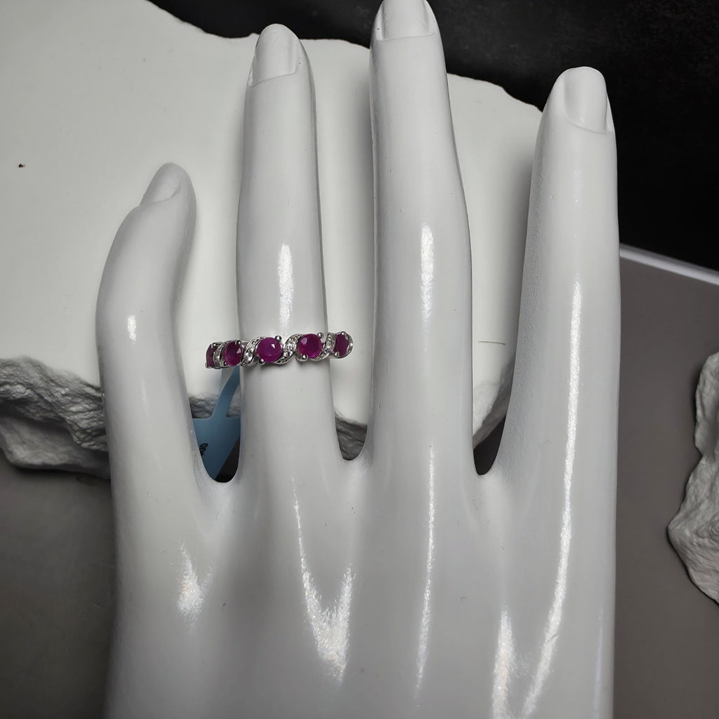 0 .69ctw Natural Ruby Ring 925 Sterling Silver Size 6 S Wave Accent Stones