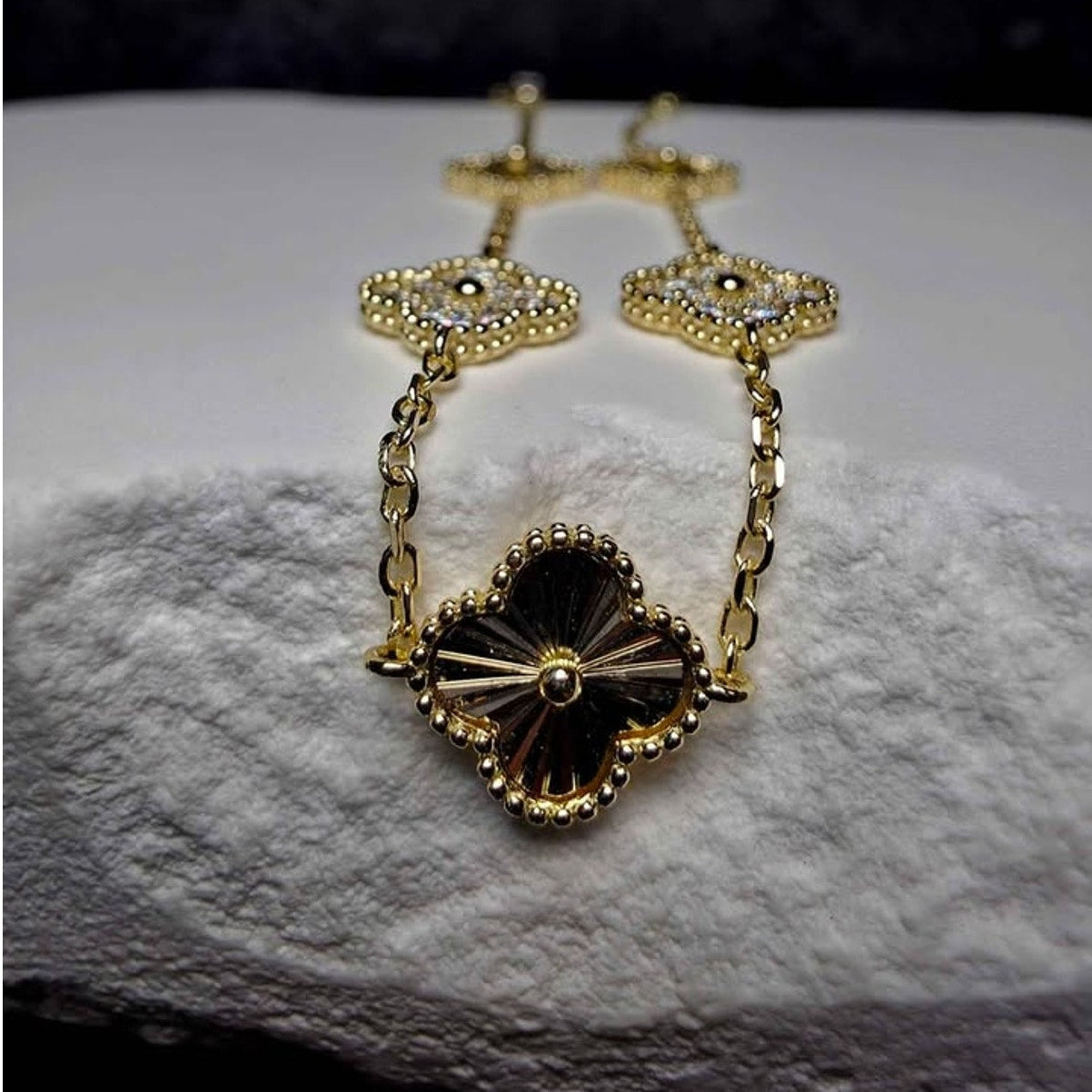 7"+1" 0.42ct Moissanite & Diamond-Cut Clover Bracelet in Gold Over Silver