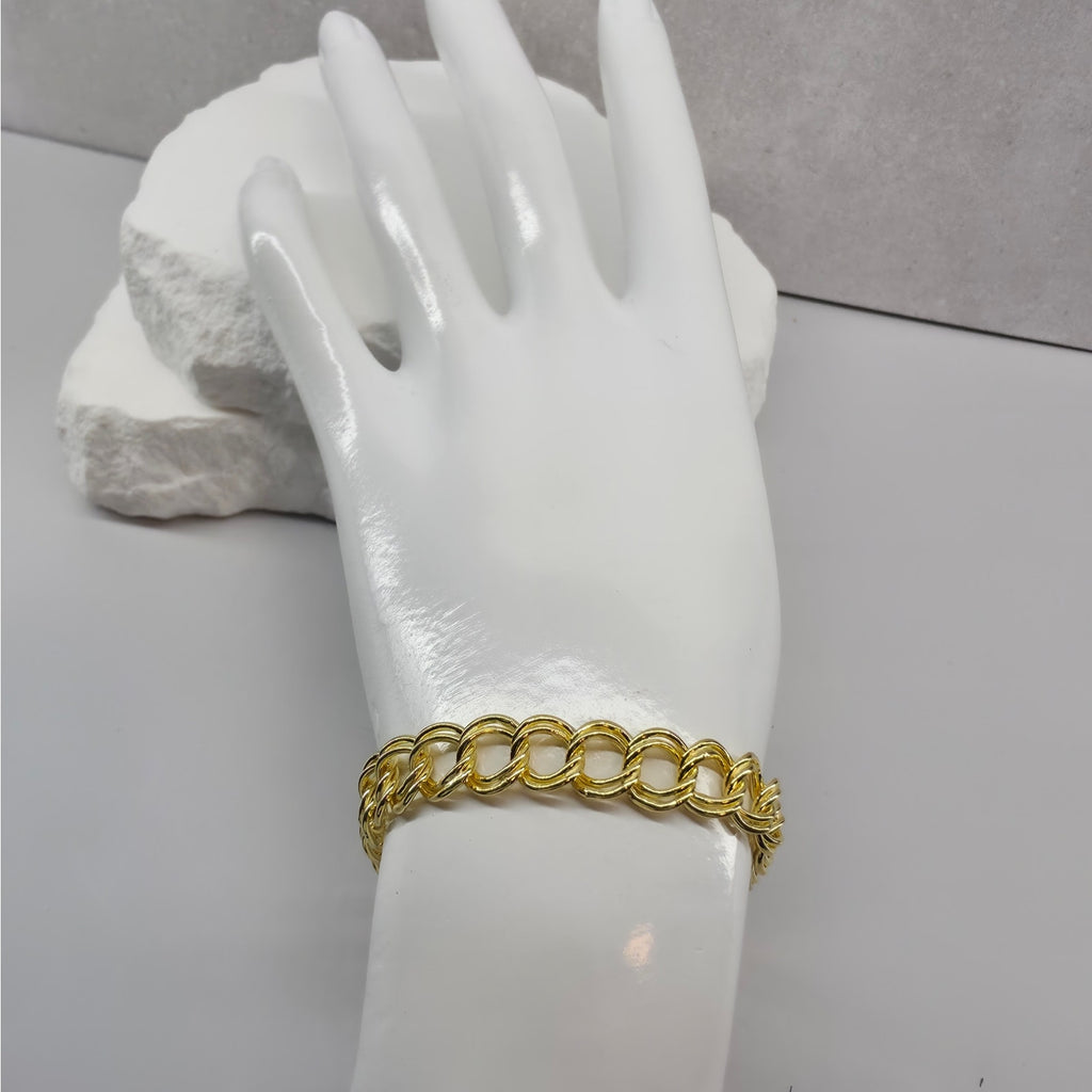7.5" 8.8mm Double Curb Link Bracelet 7.2g 14K Gold Plated 925 Silver