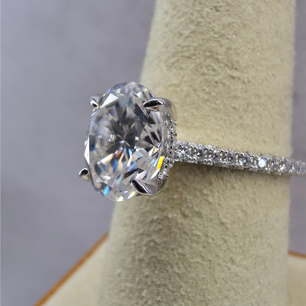 Size 6 or 8 3ct Round Moissanite Pave Hidden Halo Ring 925 Sterling Silver VVS