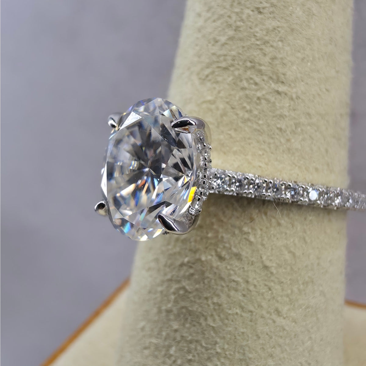 Size 6 or 8 3ct Round Moissanite Pave Hidden Halo Ring 925 Sterling Silver VVS