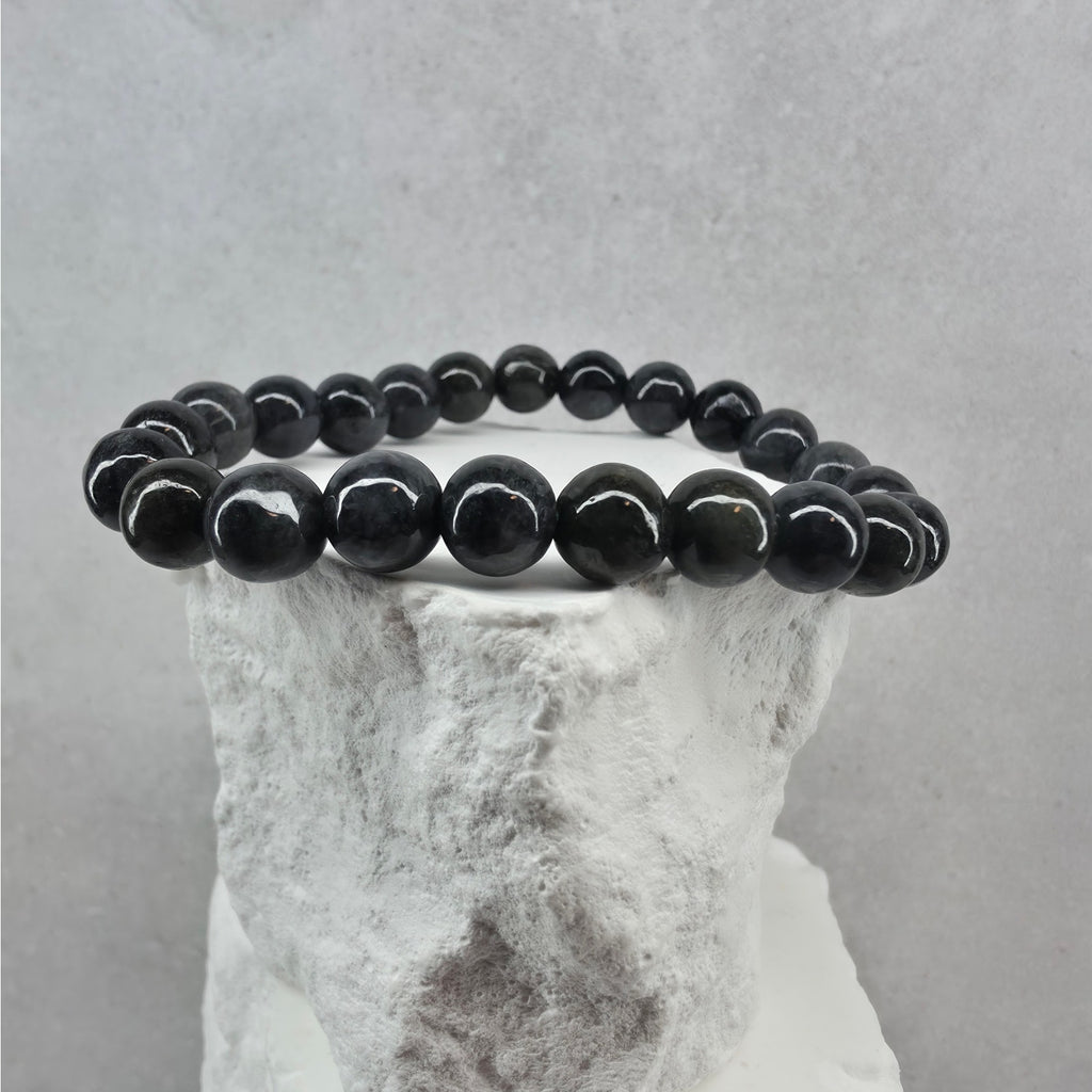 Grade A Natural Black Jade Beaded Stretch Bracelet – 8mm w/ Certificate (18.36g)