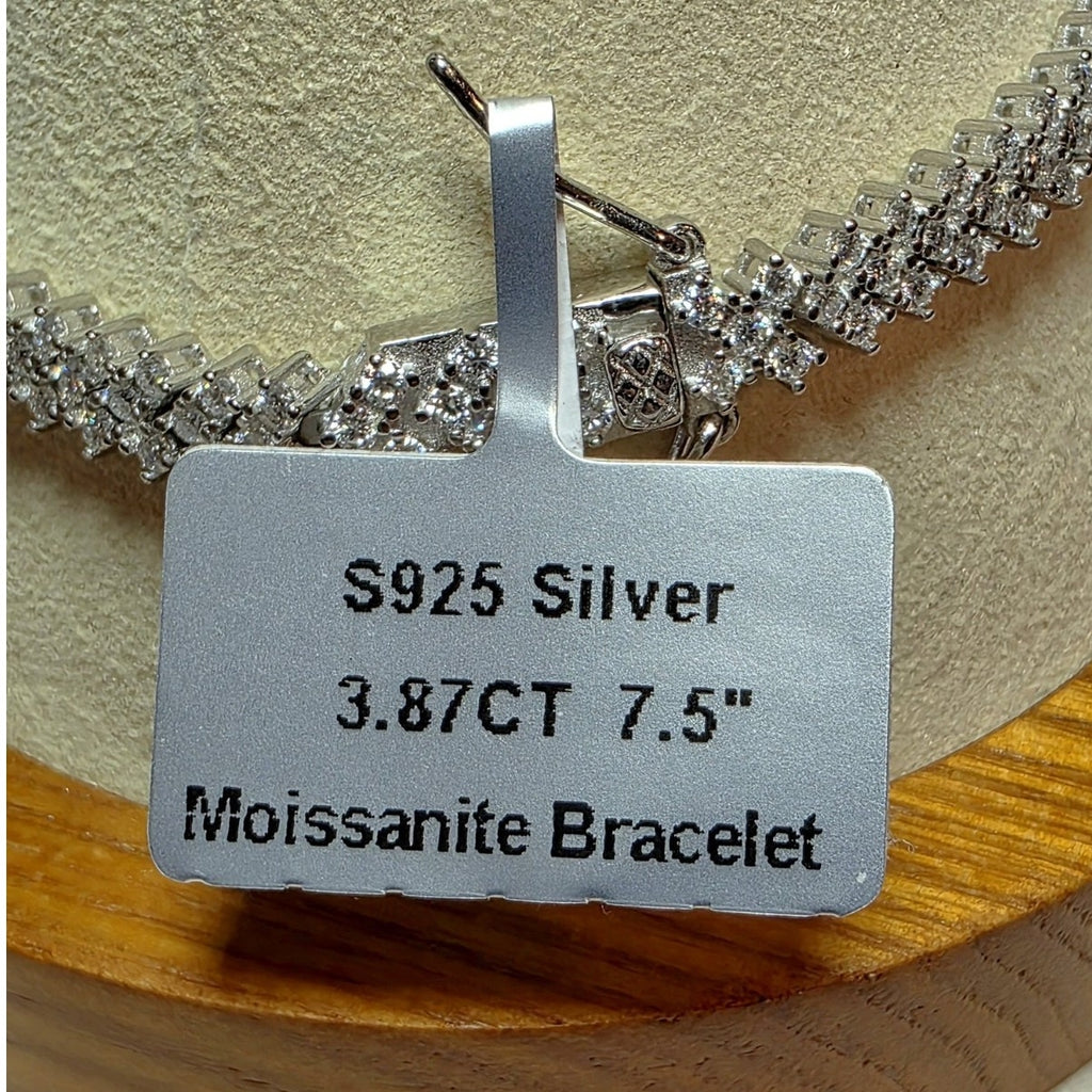 3.87ctw Moissanite Chevron Tennis Bracelet 7.5" 925 Sterling Silver Box Lock