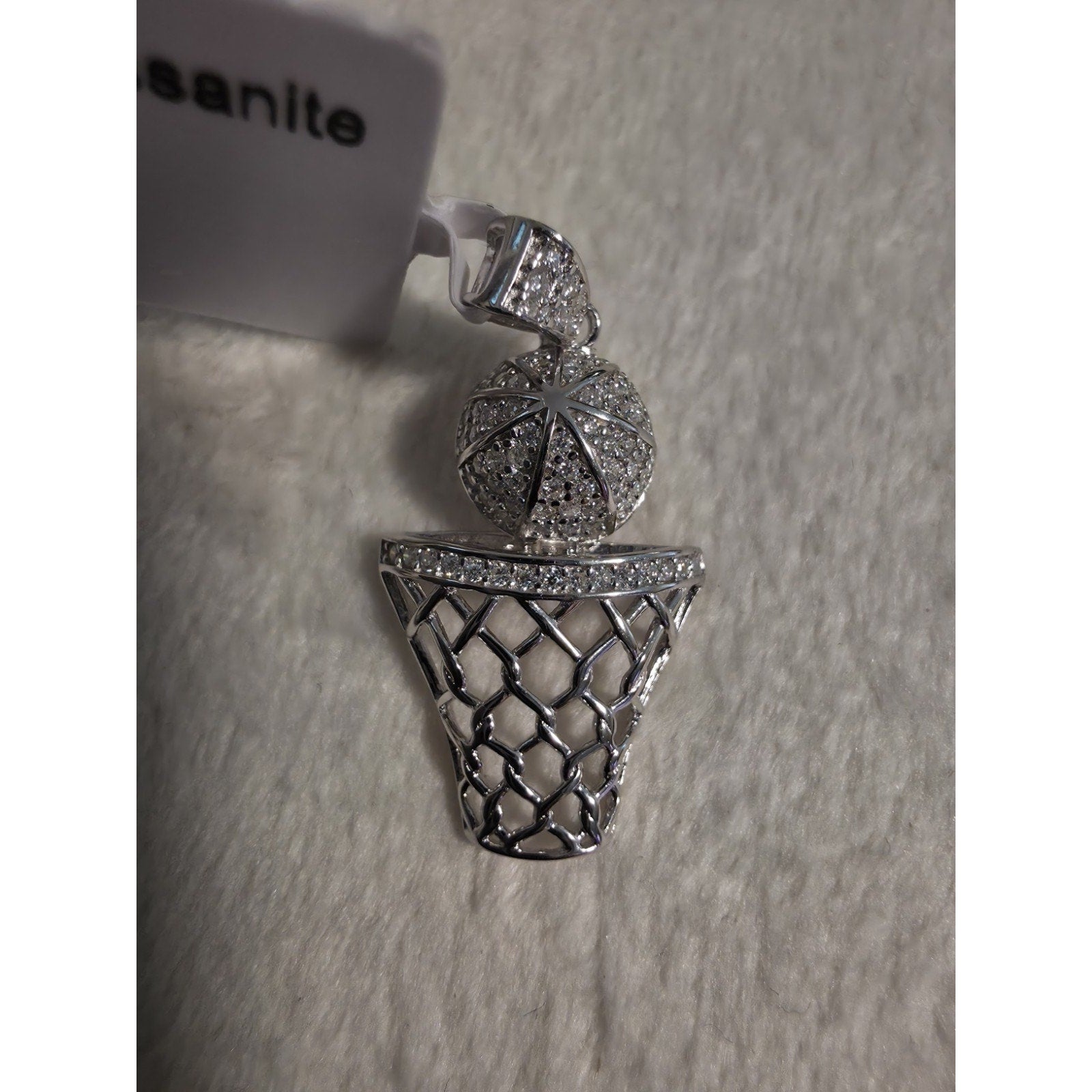 .33CTW Moissanite Basketball Hoop Pendant 925 Sterling Silver