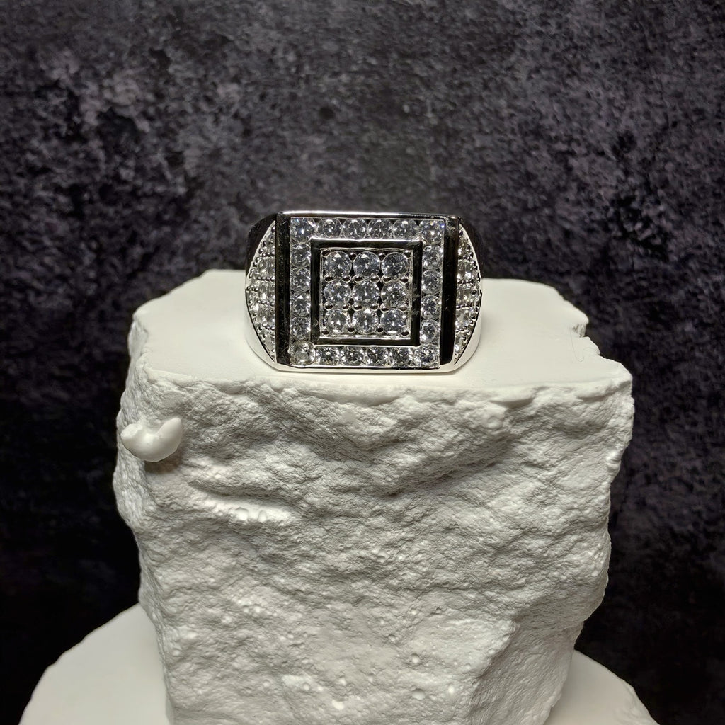 Men's 925 Sterling Silver Cubic Zirconia Square Signet Ring - Size 11