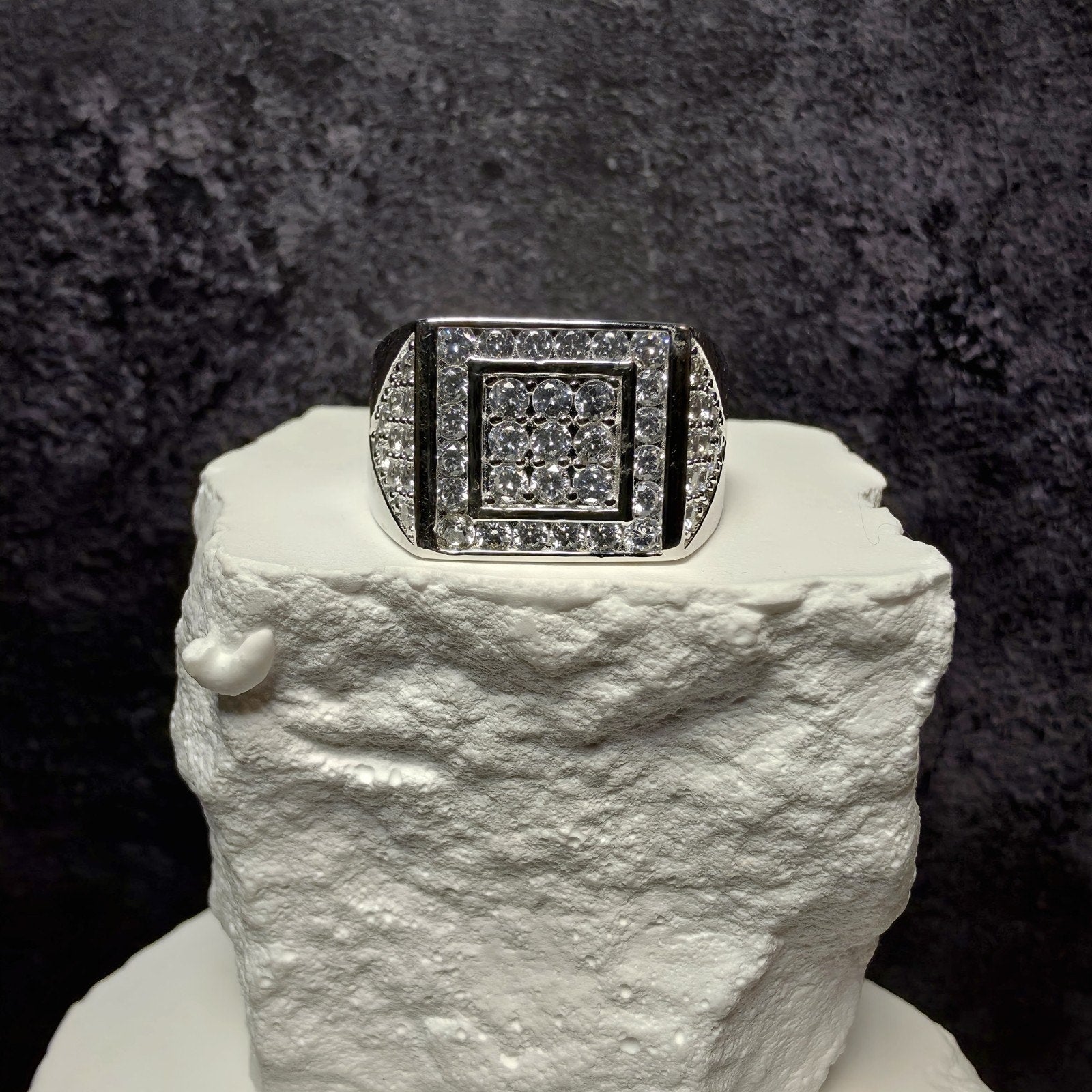 Men's 925 Sterling Silver Cubic Zirconia Square Signet Ring - Size 11