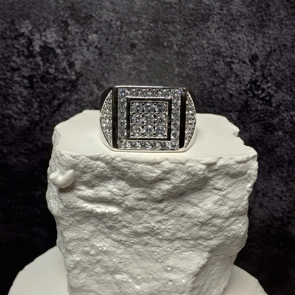 Men's 925 Sterling Silver Cubic Zirconia Square Signet Ring - Size 11
