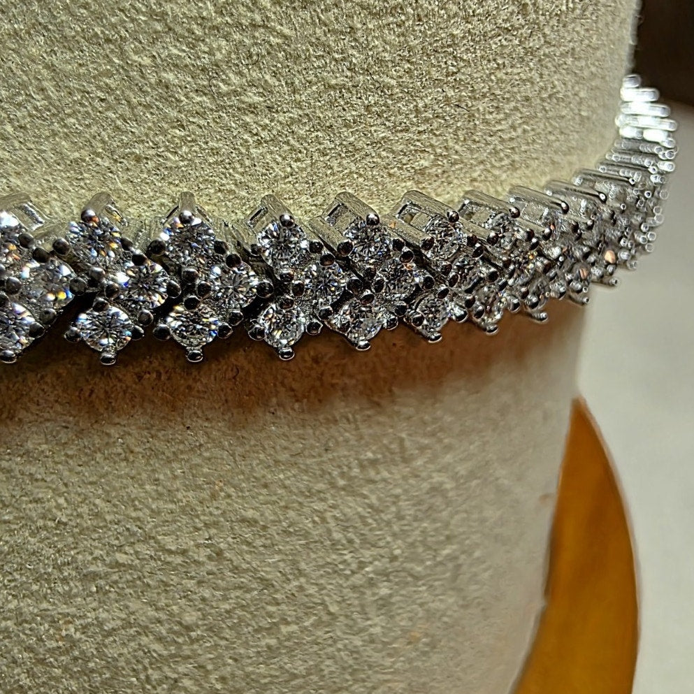 3.87ctw Moissanite Chevron Tennis Bracelet 7.5" 925 Sterling Silver Box Lock