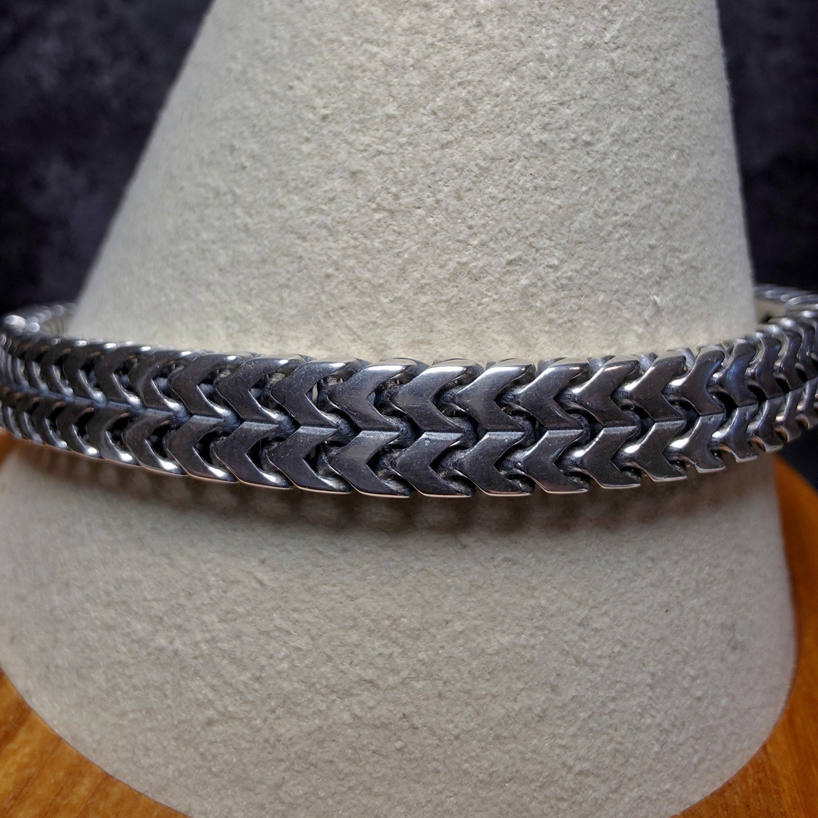 925 Sterling Silver Black Spinel ID Bar Double Franco Link Bracelet 9" 32g 7mm