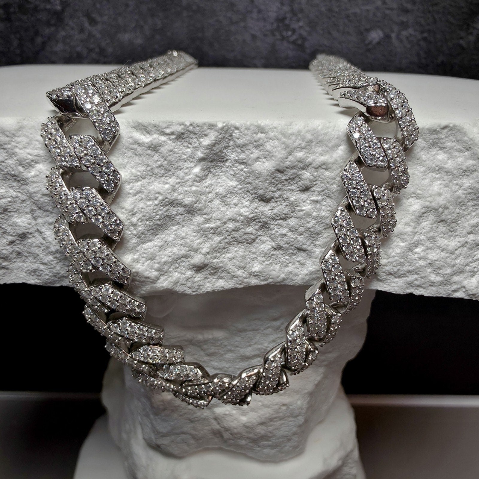 22" 10.4mm VVS D Moissanite Monaco Cuban Chain 18.86 CTTW 96g Solid 925 Silver