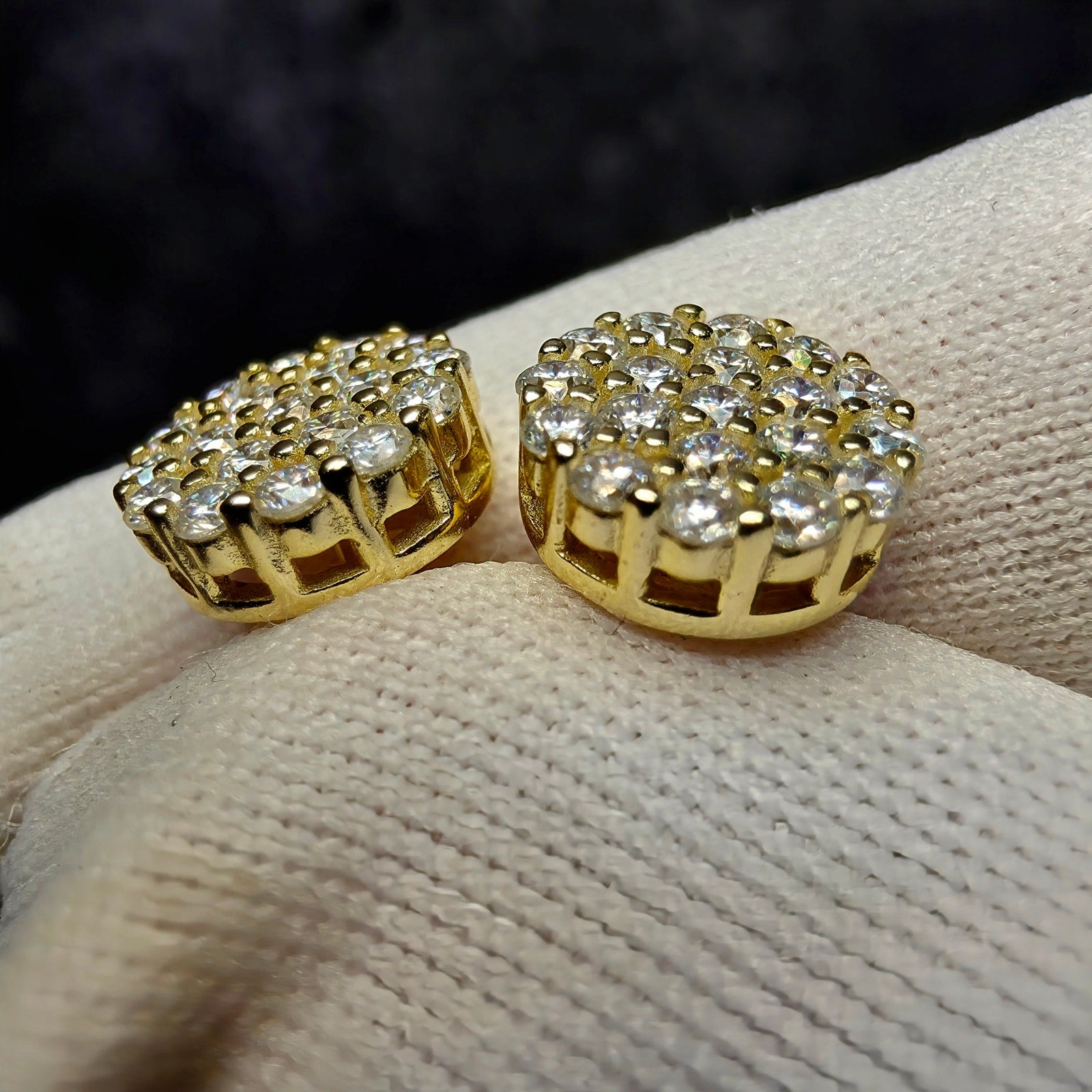 8mm Moissanite Cluster Stud Earrings – Gold Over Silver Screw Back (0.65CTW)