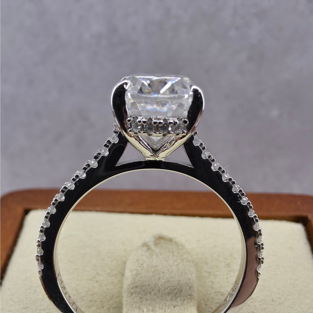 Size 6 or 8 3ct Round Moissanite Pave Hidden Halo Ring 925 Sterling Silver VVS