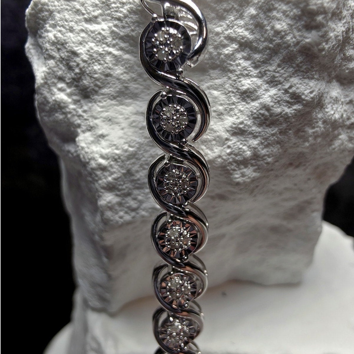 7.5" Natural Diamond S-Link Bezel Set Bracelet 0.25ctw Sterling Silver 6.6mm