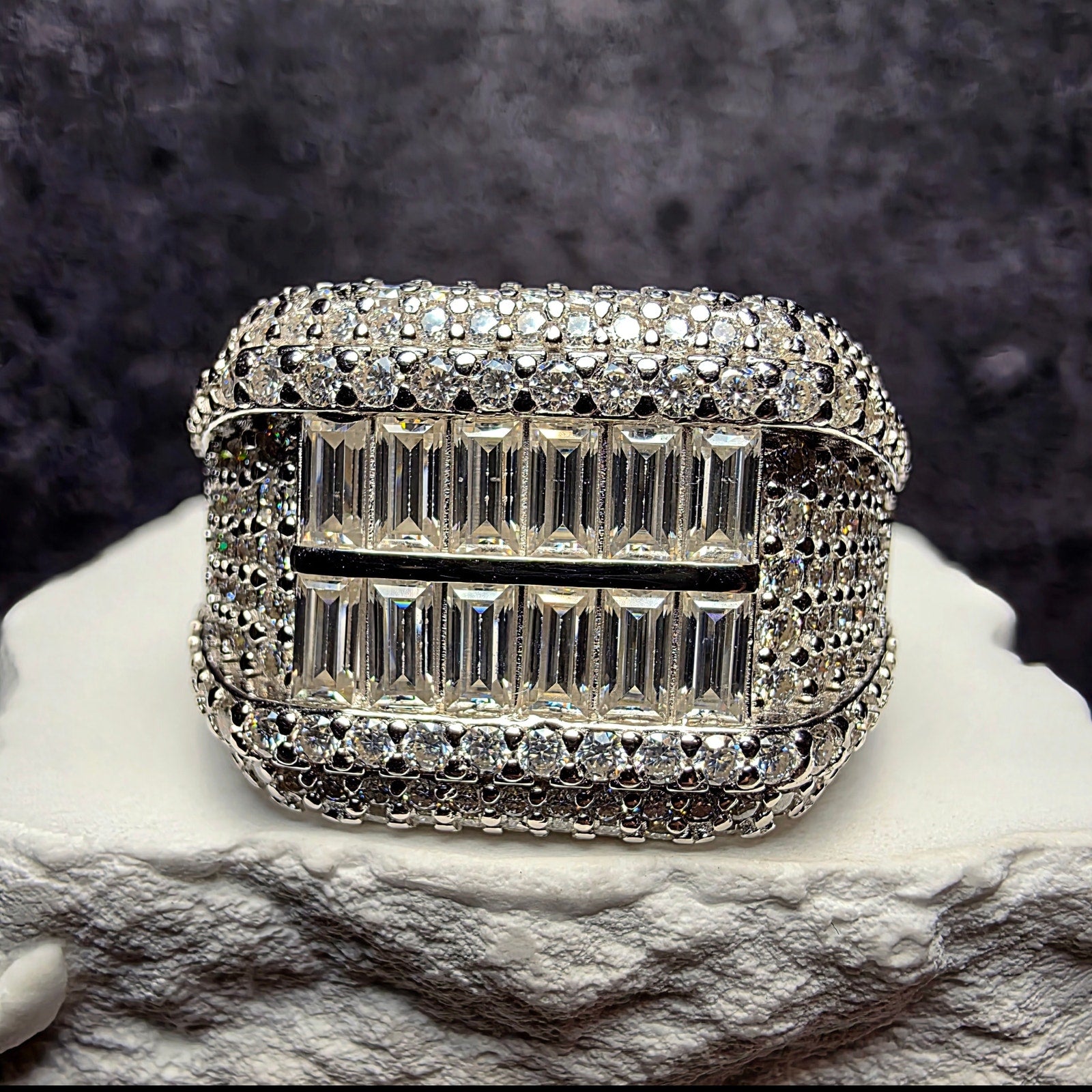 4.81 CTW Baguette Moissanite Men's Statement Ring Solid 925 Silver Size 12 GRA