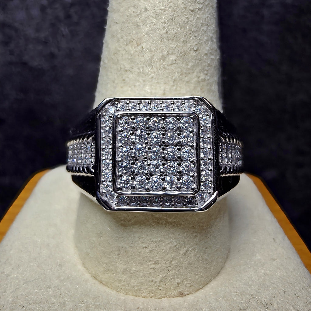 2.00 CTW Moissanite Men’s Iced Out Cluster Ring - 925 Sterling Silver Size 11