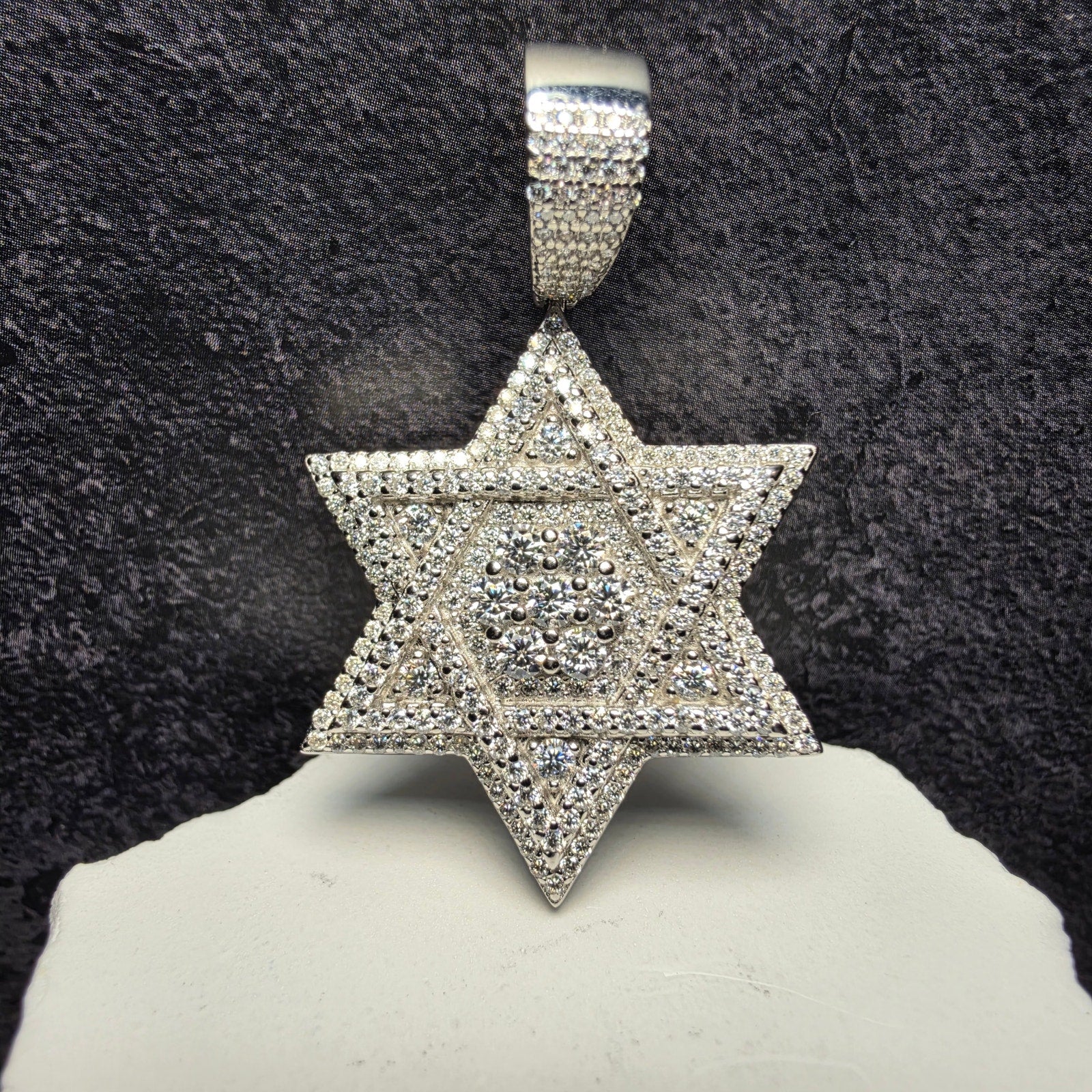 Moissanite Star of David Iced Out Pendant – 2" 3D Layered, 10mm Bail (10.83g)