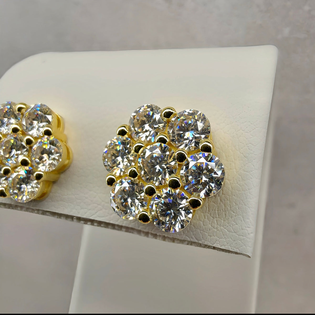 12mm 4.89ctw VVS D Moissanite Honeycomb Cluster Studs Gold Over 925 Silver w/GRA