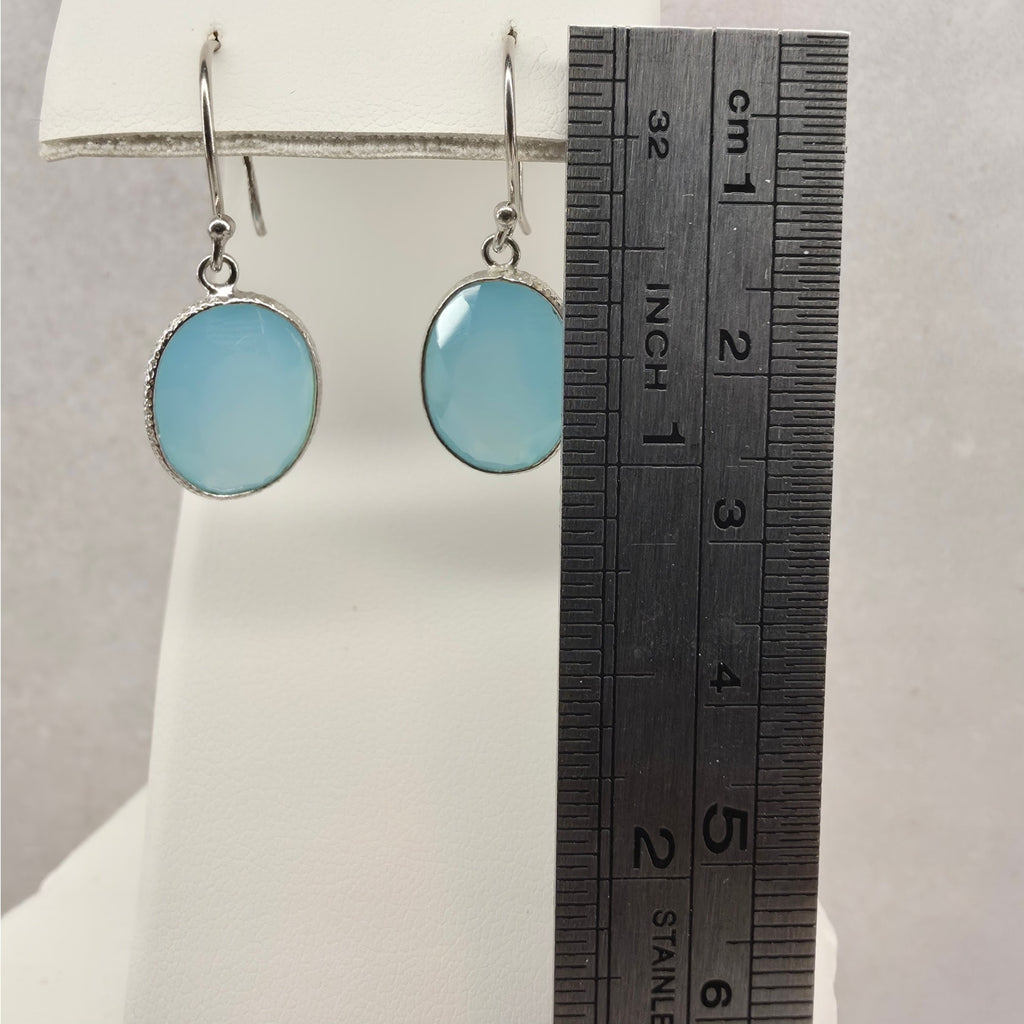 Natural Larimar Dangle Earrings 925 Sterling Silver Bezel Drop French Hook