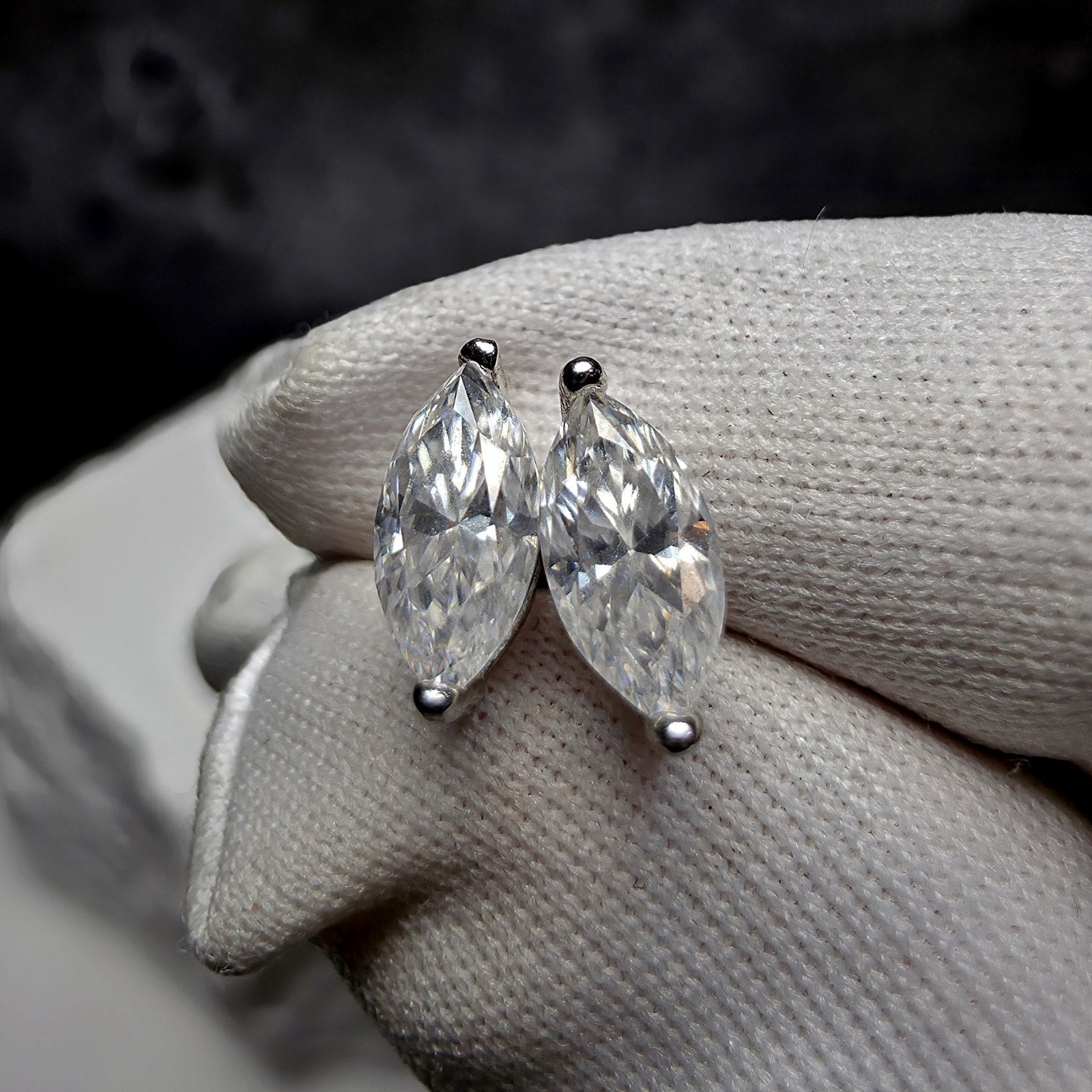 1 CTW Marquise Moissanite Stud Earrings 925 Sterling Silver Butterfly Back...