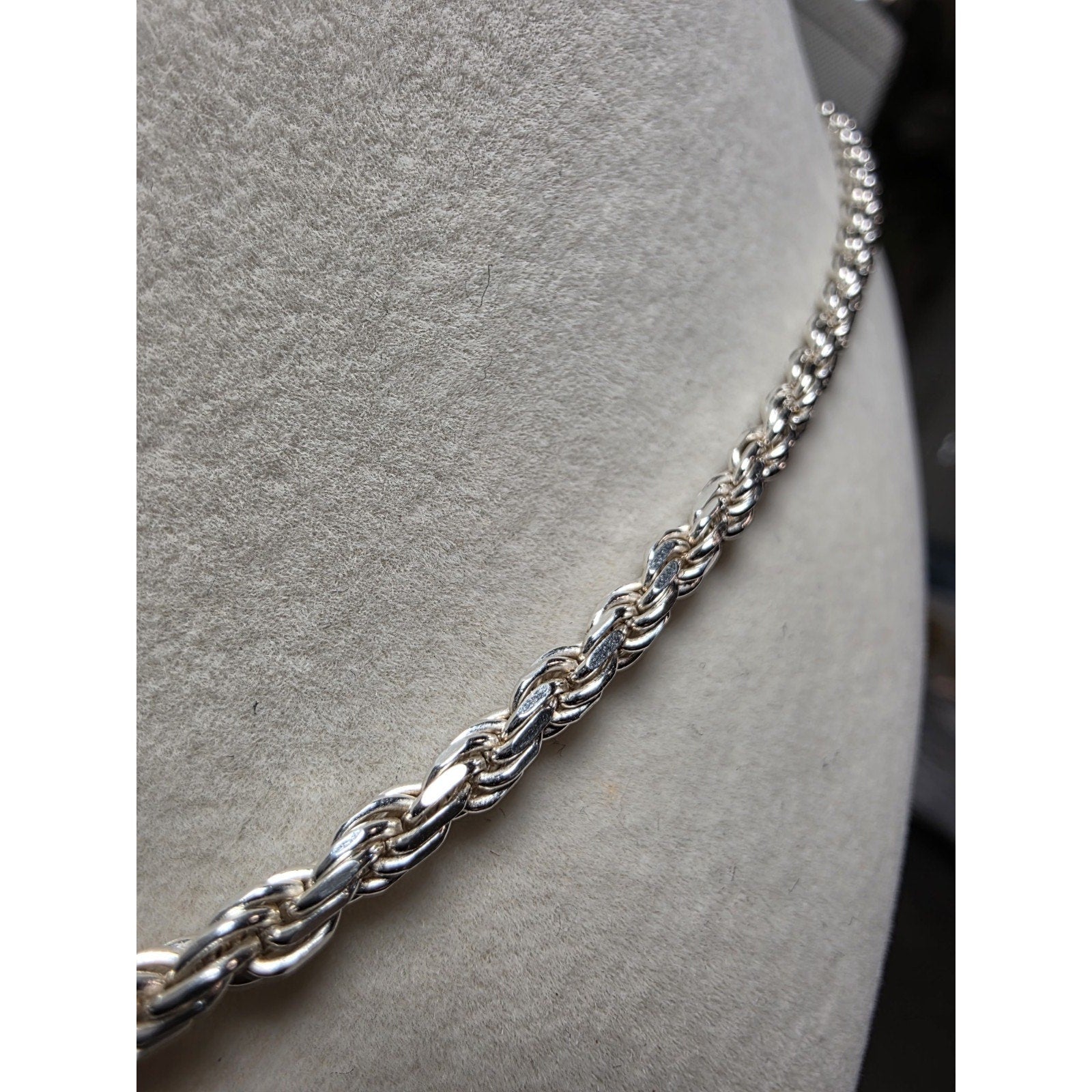 24" 3.5mm Rope Chain 22.42g Solid 925 Sterling Silver w/ Lobster Clasp