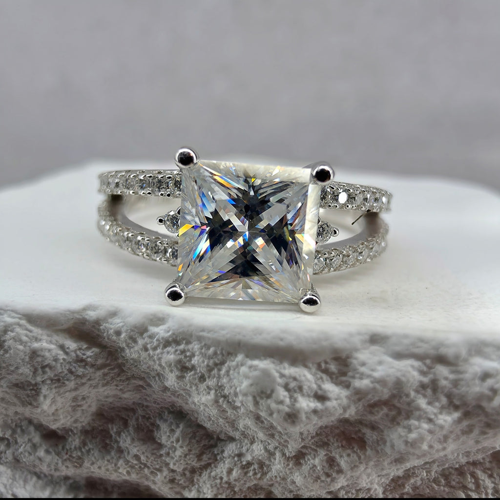 Size 6 1.74ct Princess Cut Moissanite Ring 925 Sterling Silver GRA Certified