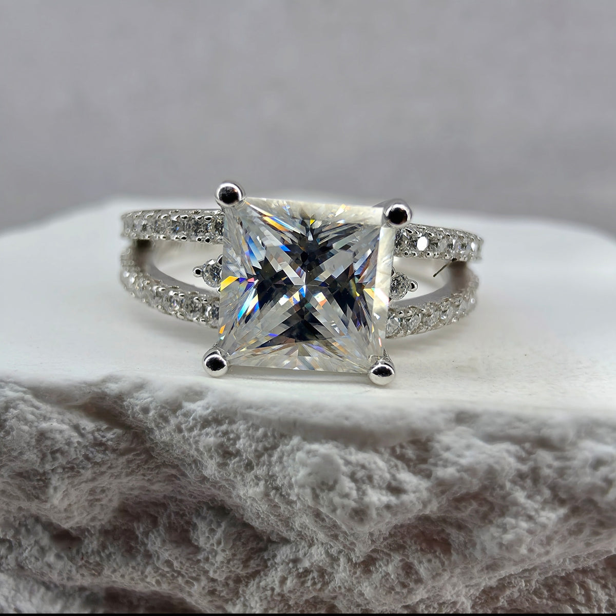 Size 6 1.74ct Princess Cut Moissanite Ring 925 Sterling Silver GRA Certified