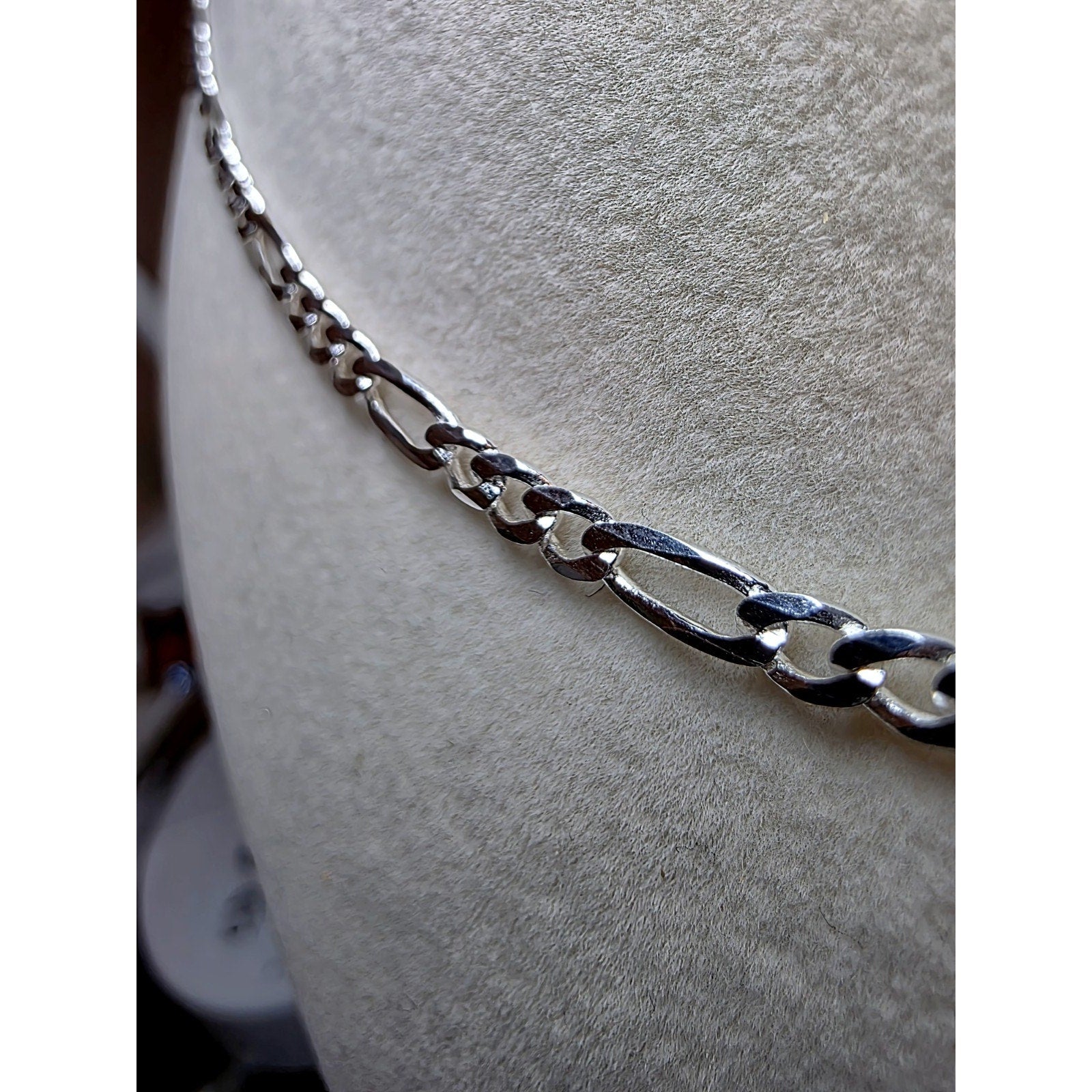 22" 3.5mm Figaro Solid 925 Sterling Silver